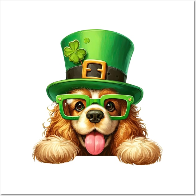 St Patricks Day Peeking Cocker Spaniel Dog Wall Art by Chromatic Fusion Studio